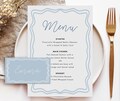 Blue Menu & Placecard Template, Blue Hand Painted Bridal Shower Menu, Instant Download Editable Menu, Squiggly Menu, Blue Wavy Menu product logo