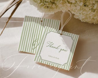 Green Stripe Thank You Tag Template, Editable Thank You Favor Tag, Printable Gift Tag for Wedding, Baby Shower, Party, Instant Download 021