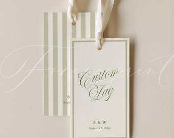 Custom Wedding Favor Tag Template, Elegant Script Gift Tag, Sage Green Wedding Stationery, Editable Canva Printable GR26