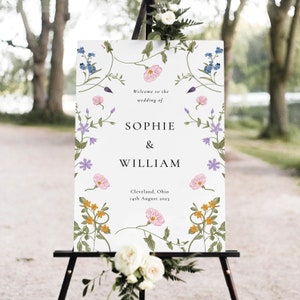 Wildflower Wedding Welcome, Floral Welcome Sign Template, Welcome Sign, Instant Download, Wedding Welcome Poster, Editable Template, KK2 image 1