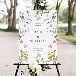 Wildblumen Hochzeit Willkommen, Floral Willkommensschild Vorlage, Willkommensschild, Sofortiger Download, Hochzeit Willkommen Poster, Bearbeitbare Vorlage, KK2
