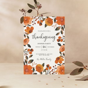 Thanksgiving Invitation, Thanksgiving Dinner Invitation, Floral Party Invitation, Printable Thanksgiving Invite, Instant Download, Botanic image 4