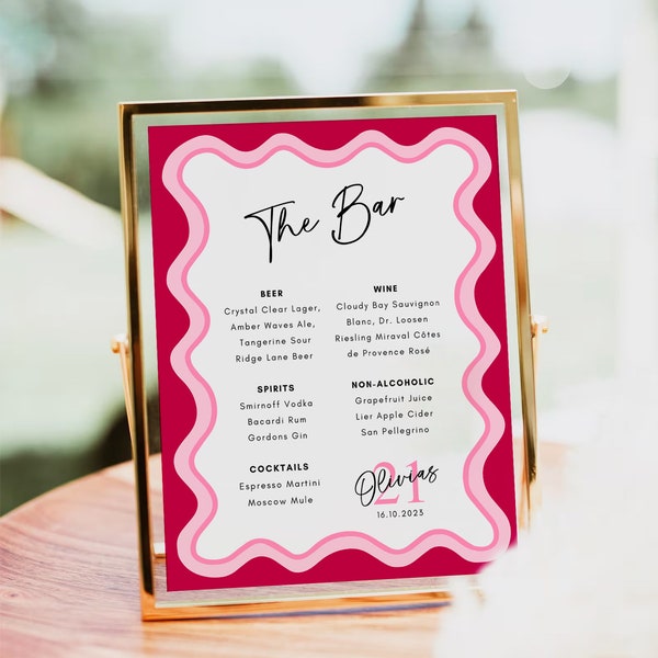 21st Birthday Drink Menu Template - Etsy