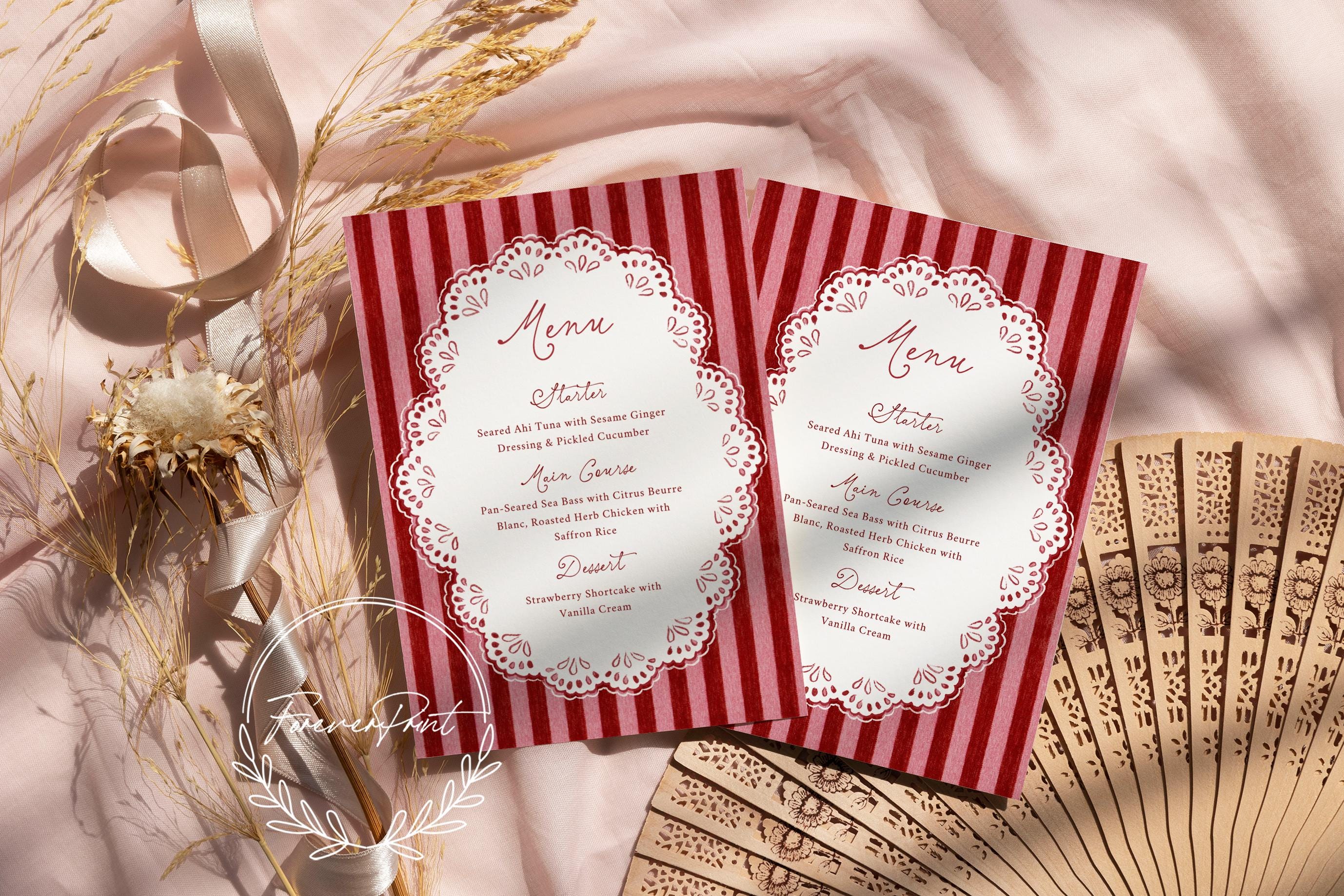 Simple Menu Template Red Red Striped Menu Template, Vintage Wedding Menu Card, Valentine Dinner ...