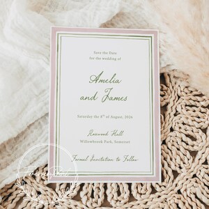 Blush Pink and Sage Green Save the Date Invite, Elegant Wedding Invitation N25 image 10