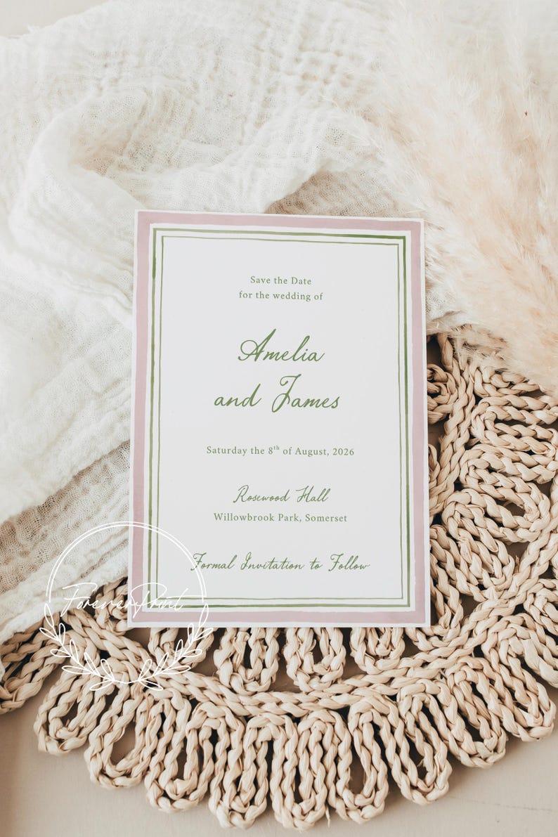 Blush Pink and Sage Green Save the Date Invite, Elegant Wedding Invitation N25 image 10