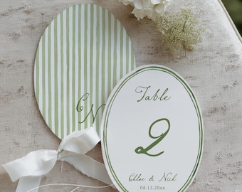 Wedding Table Number Sign, Elegant Oval Table Number Card, Minimalist Green Wedding Decor, Printable Table Number, Reception Signage 021