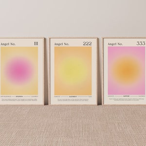 Angel Numbers Set | Gradient Wall Art | Aura Angel Number Posters | Affirmation Posters | Pink Aura Art | Pink Gradient | Feminine Wall Art