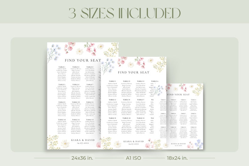Pastel Wildflower Wedding Seating Chart, Printable Wedding Table Plan, Wedding Plan Garden Wedding, Seating Plan, Floral Seating Chart KIARA image 6