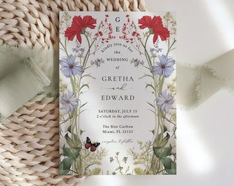 Floral Garden Wedding Invitation Template, Printable Wedding Invitation, Garden Wedding, Spring Rustic Botanics, Wildflowers Invitation