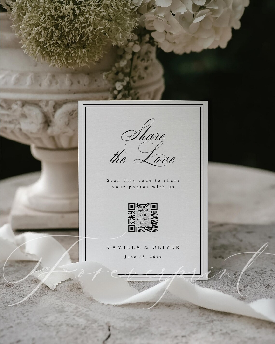 Editable Wedding Photo Share Sign Template, Share the Love QR Code Sign ...