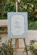 Blue Striped Wedding Welcome Sign Template, Coastal Elegant Welcome Poster, Editable Canva Sign, Printable Destination Wedding Decor 022