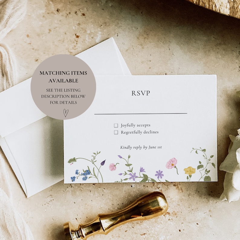 Wildflower Wedding Invitation Template, Printable Wedding Invitation, Wedding Invitation, Boho Wildflower Invitation, Floral Wreath, KK2 image 6