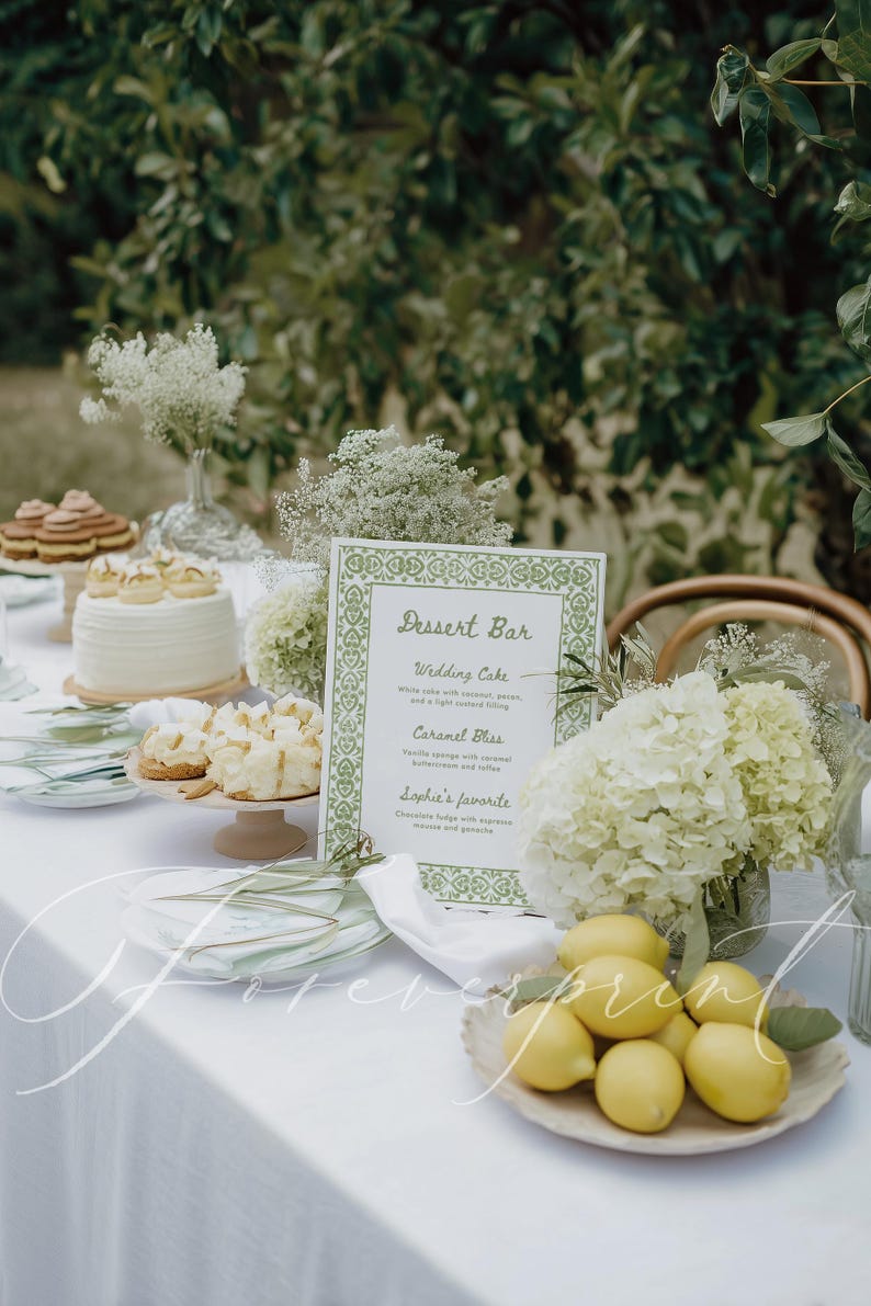 Green Border Dessert Bar Sign Template, Wedding/Bridal Shower Dessert Menu, Dessert Sign, Editable Template, Green Tile Border RUG01 image 3