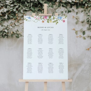 Wildflower bruiloft zitplaatsen grafiek, afdrukbare bruiloft tabelplan, bruiloft plan, Boho Wildflower bruiloft, pastel bruiloft Wildflower tafel ROSIE