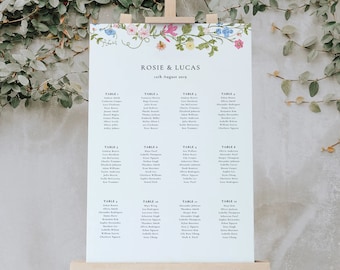 Wildflower Wedding Seating Chart, Printable Wedding Table Plan, Wedding Plan, Boho Wildflower Wedding, Pastel Wedding Wildflower Table ROSIE