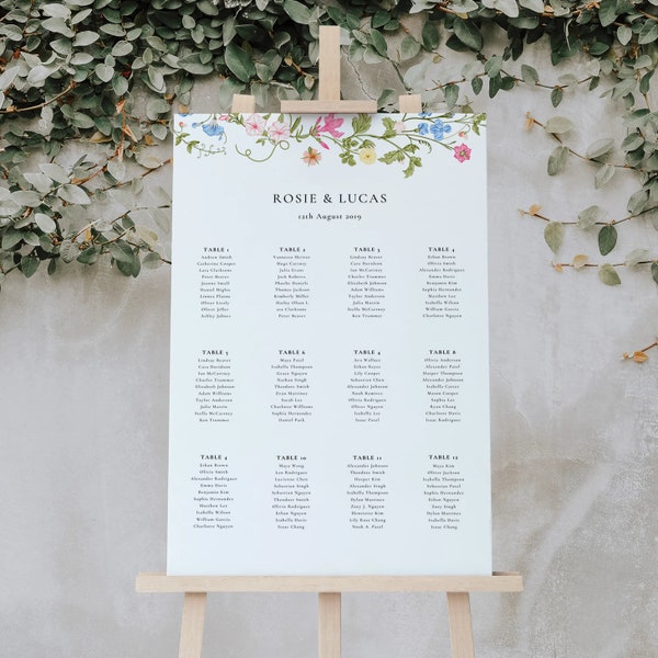Wildflower Wedding Seating Chart, Printable Wedding Table Plan, Wedding Plan, Boho Wildflower Wedding, Pastel Wedding Wildflower Table ROSIE