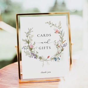 Karten und Geschenke Zeichen, Wildblumen Hochzeit Zeichen, Blumen Geschenke Zeichen Vorlage, Geschenke Tisch Zeichen, Bücher und Geschenke Zeichen, Bearbeitbare Vorlage, WH1