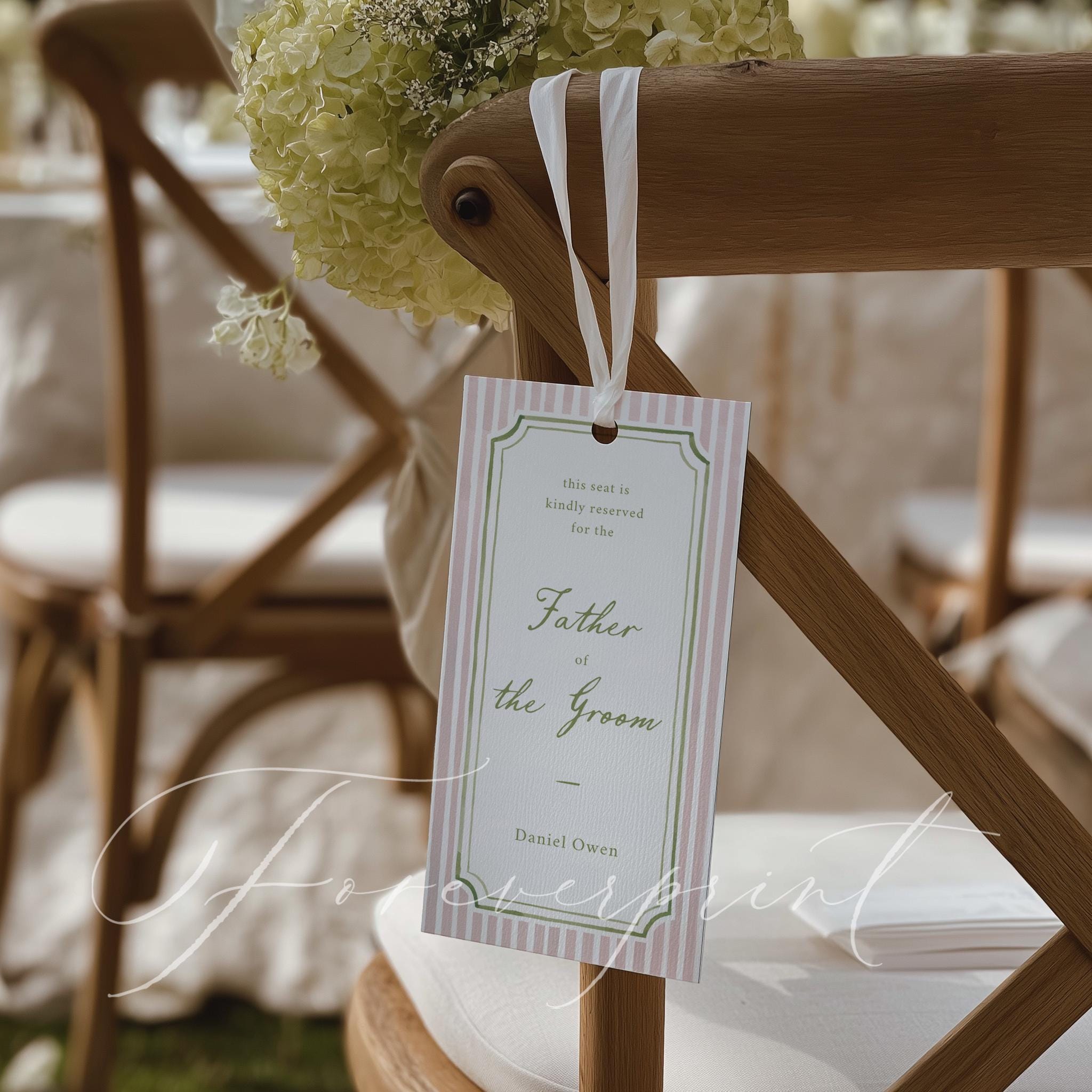Reserved Chair Tag Template, Pink Striped Reserved Seat Sign, Wedding ...