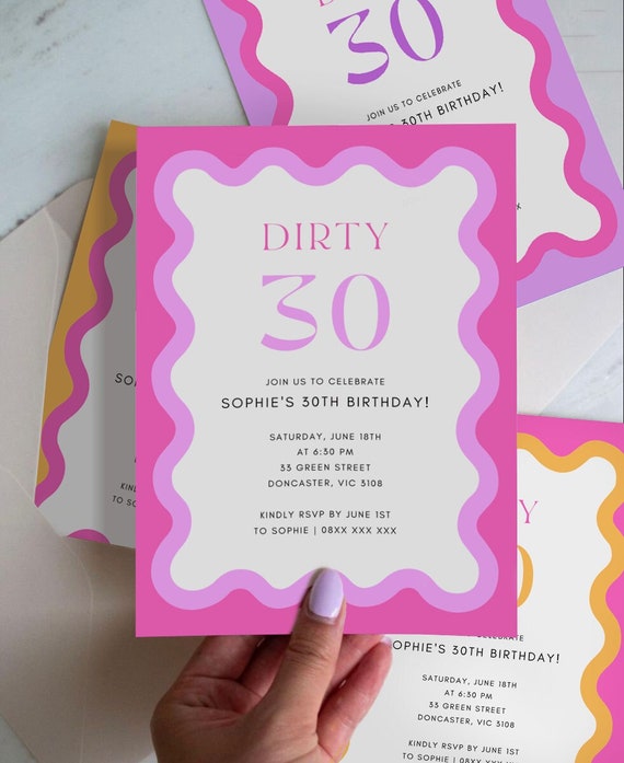 PINK Birthday Invite, Pink and Purple, Wavy, Squiggly, Birthday Party, Printable Invitation, Digital Template, INSTANT DOWNLOAD SH1