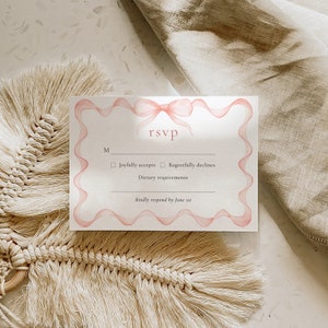 Rosa Schleife Hochzeit Antwortkarte, Bogen Einladung, bearbeitbare Vorlage, rosa Band, diy Hochzeit Antwort, QR-Code Antwortkarte, qr rsvp Karte 012