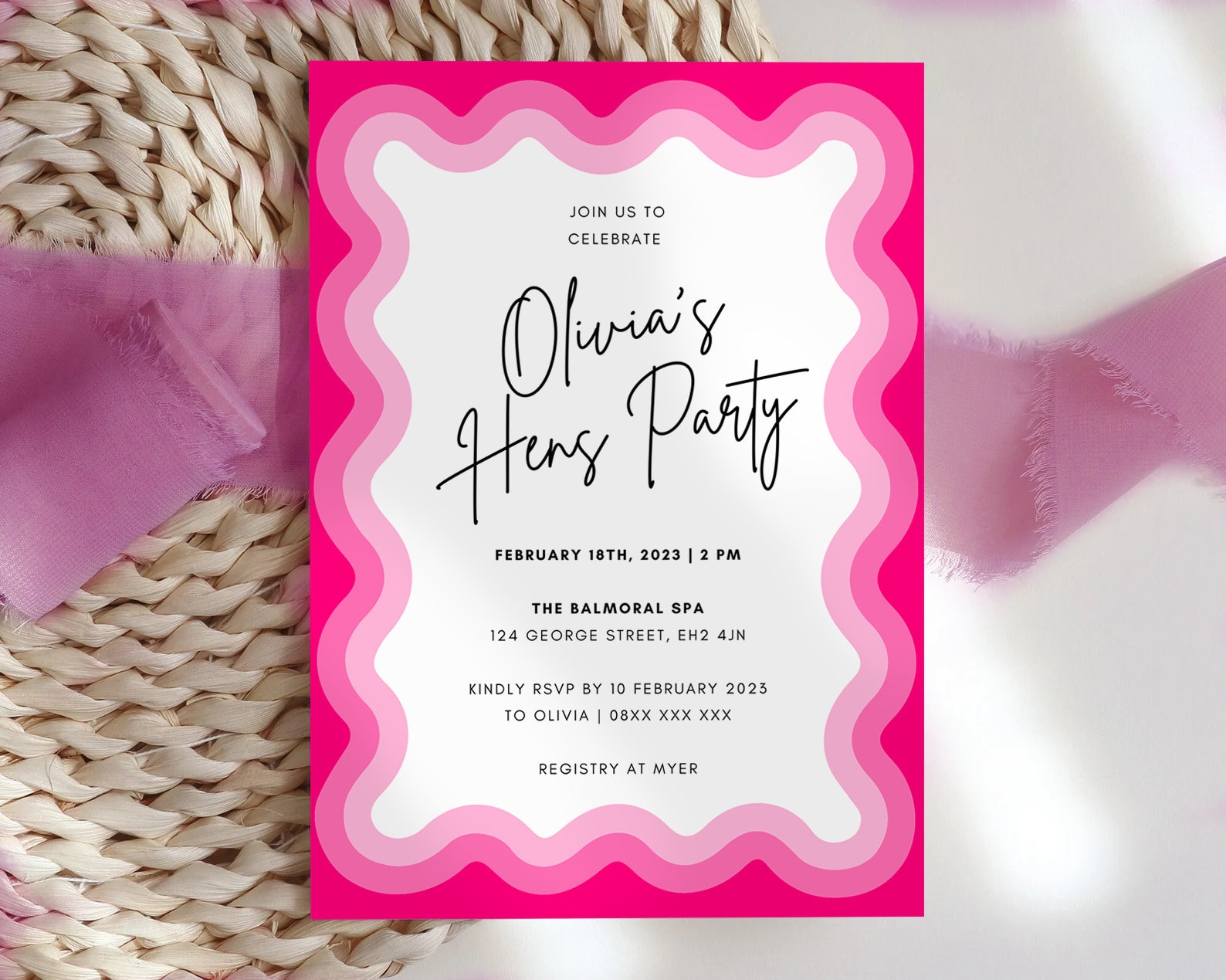 Hens Party Wave Bridal Shower Invitation Curve Modern Bridal Etsy