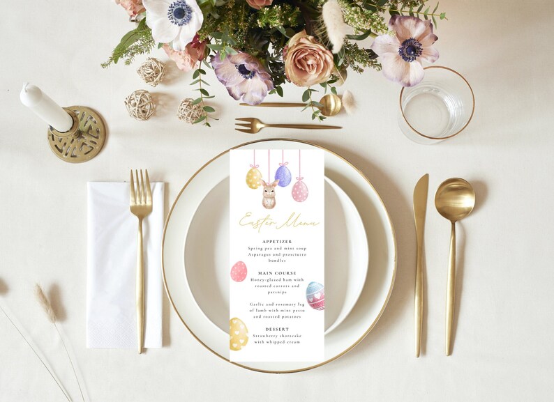 Easter Menu, Printable Easter Menu, Easter Brunch Menu, Editable Printable Template, Easter Dinner Menu Card, Printable Easter, Long menu image 4