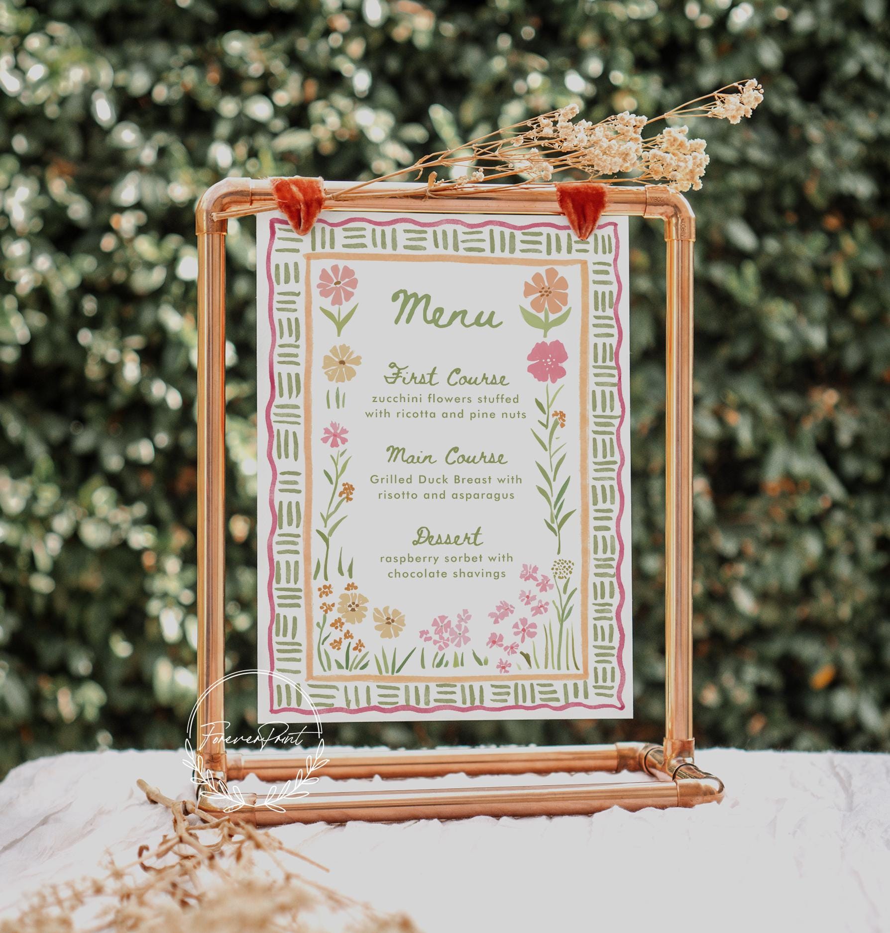 Colorful Floral Spring Menu Template, Hand Drawn, Printable Dinner Menu ...