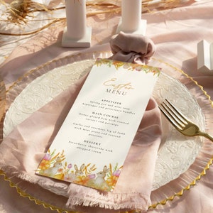 Utskrivbar påskmeny, redigerbar påskbrunchmenymall, påskhare-menykort, påskbrunchmeny, kyrklig påskmeny, utskrivbar bild 4