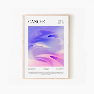 ZODIAC CANCER AURA Wydruk, Aura Gradient Plakat, Psychodeliczna sztuka ścienna, Plakat ze znakiem zodiaku, Horoskop Sztuka ścienna, Pobieranie cyfrowe, Retro Sztuka ścienna