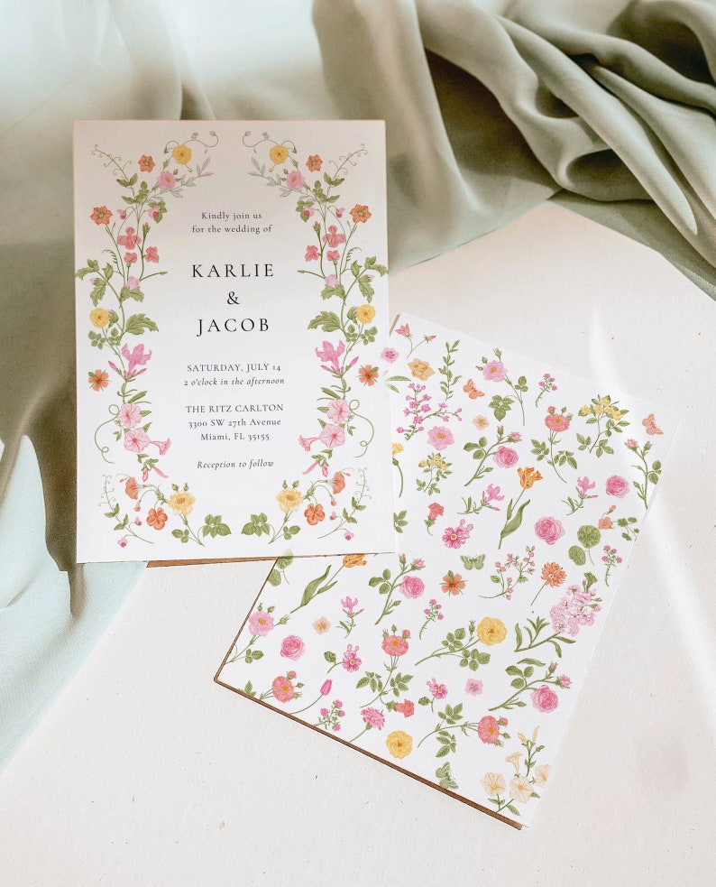 Wildflower Wedding Invitation Template, Printable Wedding Invitation ...