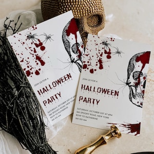 Invito di Halloween sanguinante per adulti, invito per festa di Halloween, inviti di Halloween spettrali, invito minimalista, invito di Halloween con teschio