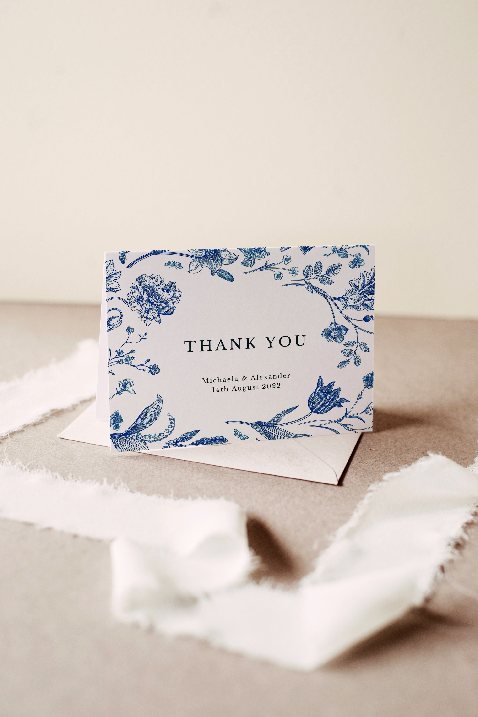 Blue Floral Thank You Card Template, Editable Thank You Card, Printable ...