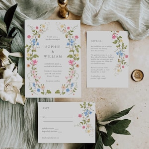 Wildflower Wedding Invitation Template, Printable Wedding Invitation, Wedding Invitation, Pastel Wildflower Invitation, Floral Wreath, ROSIE