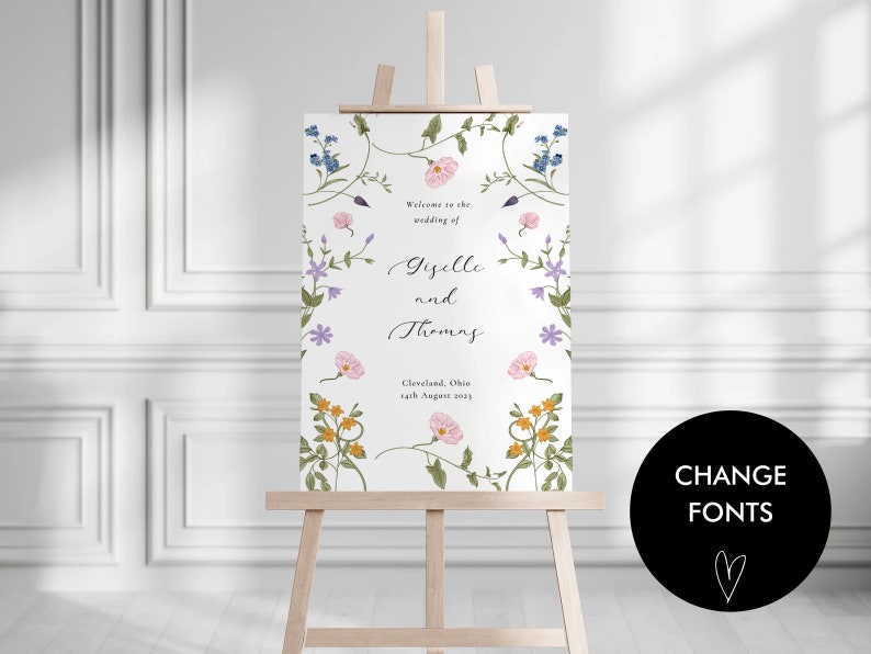 Wildflower Wedding Welcome, Floral Welcome Sign Template, Welcome Sign, Instant Download, Wedding Welcome Poster, Editable Template, KK2 image 2