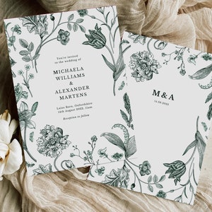 Elegant Greenery Wedding Invitation Template, Floral Green wedding invite, invitation template, Vintage invite template download SK23 image 5