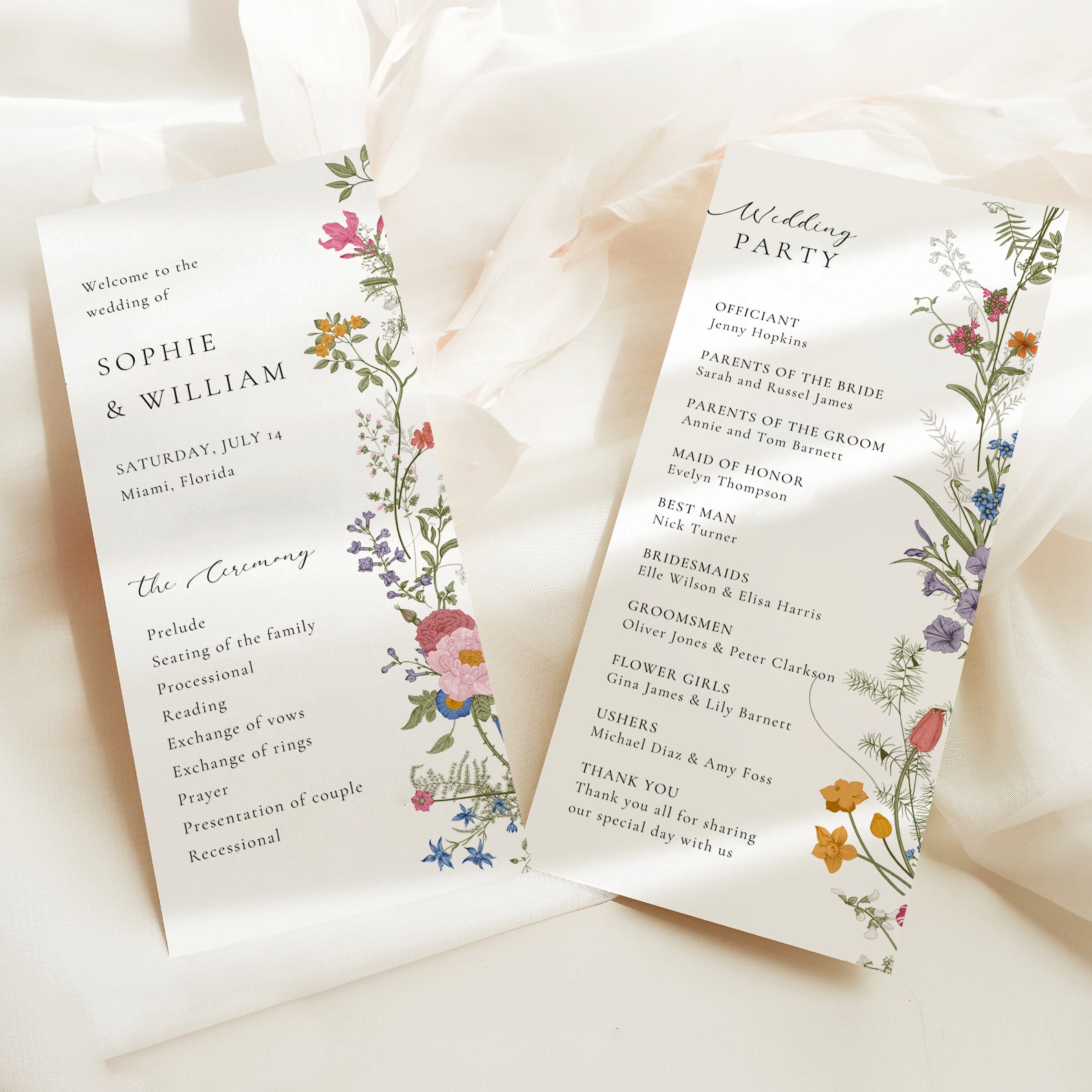 Wildflower Program Template, Wildflower Wedding Program, Wedding Day ...