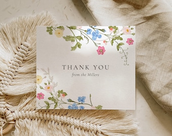 Wildflower Thank You Card Template, Editable Thank you Card, Printable Thank You Card, Wildflowers Thank you, Wedding Thank you Cards, ROSIE