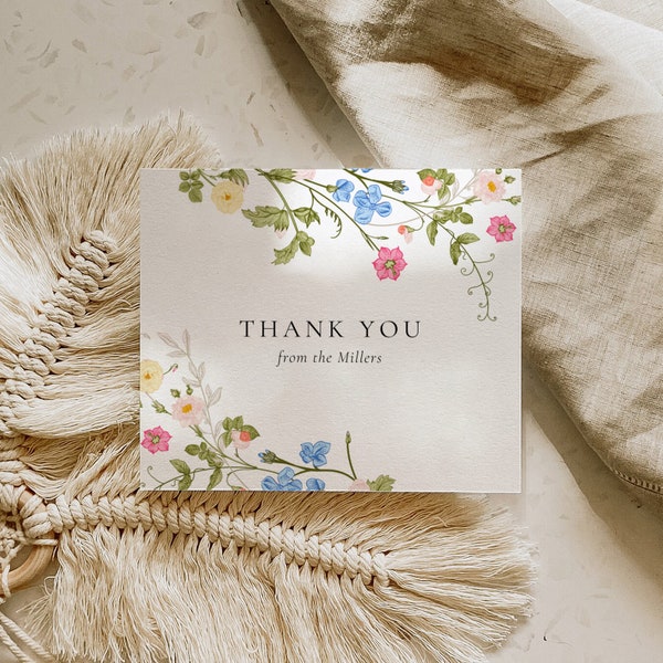 Wildflower Thank You Card Template, Editable Thank you Card, Printable Thank You Card, Wildflowers Thank you, Wedding Thank you Cards, ROSIE