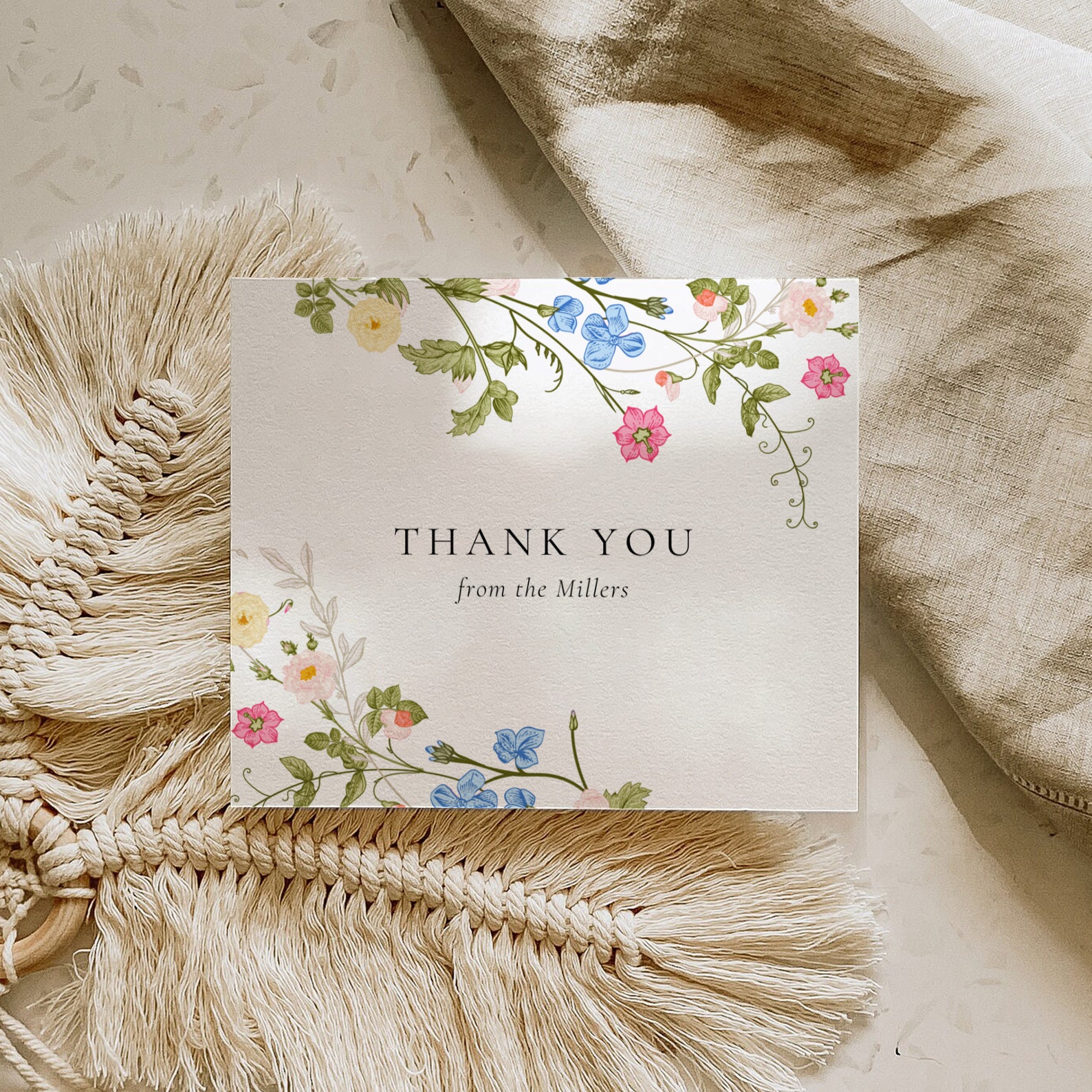 Wildflower Thank You Card Template, Editable Thank You Card, Printable ...