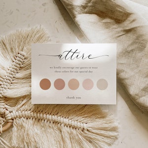Modèle modifiable de carte de tenue de mariage, carte de code vestimentaire d'invité de mariage, carte d'insertion de code vestimentaire d'invité, carte de palette de couleurs de mariage WH1