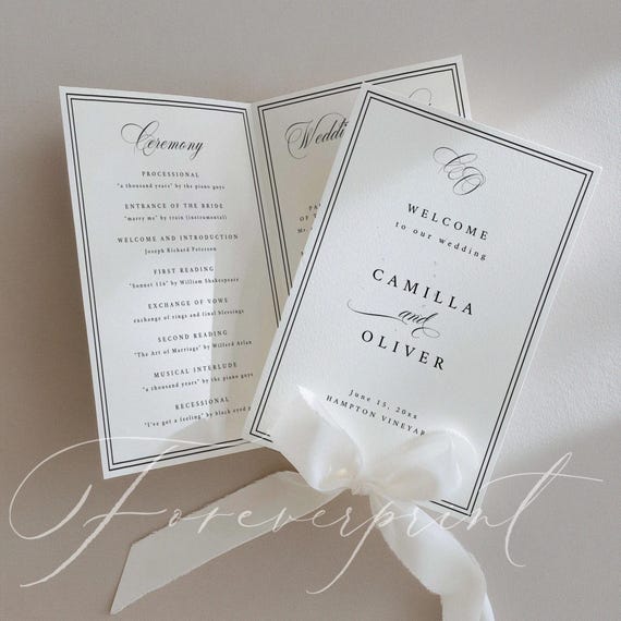 Wedding Program Template, Elegant Ceremony Itinerary, Order of Service, Editable Canva Printable, Modern Minimalist Booklet SCARLETT