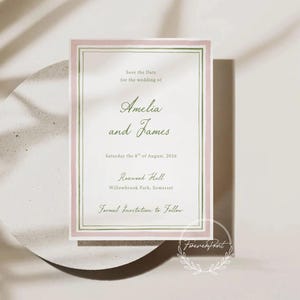 Blush Pink and Sage Green Save the Date Invite, Elegant Wedding Invitation N25 image 4