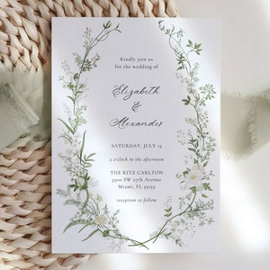 Wildflower Wedding Invitation Template, Printable Wedding Invitation, Greenery Invitation, White and Green Invitation, Floral Wreath, MK1 image 4