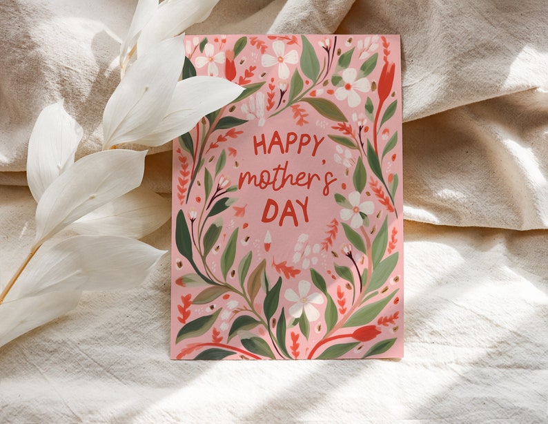 Happy Mothers Day Card, Floral Mothers day Card, Botanical Wildflowers, Pink Mothers Day Card, Editable Template, Flower Garden Card, image 6