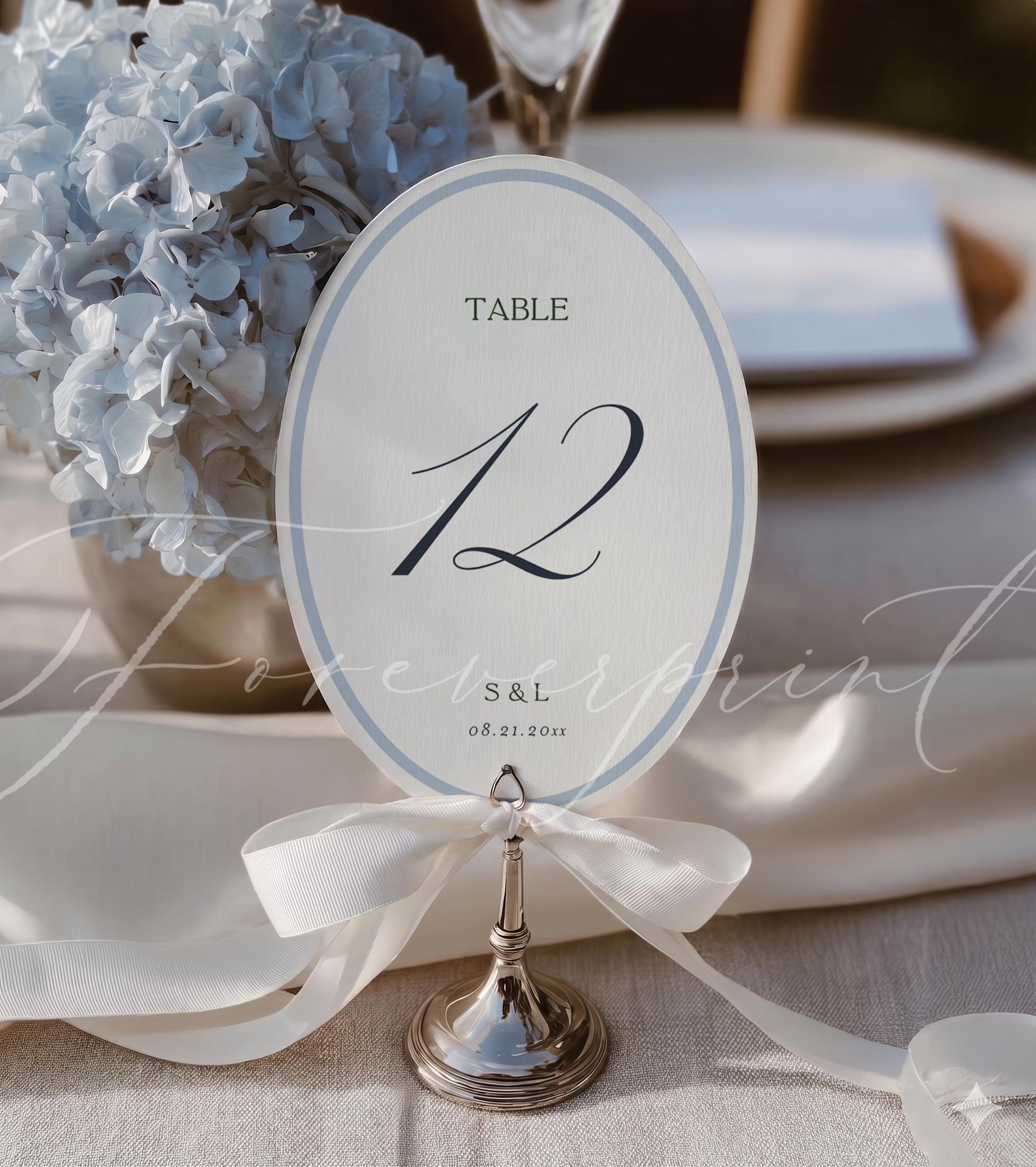 Editable Wedding Table Number Template, Blue Elegant Oval Reception ...