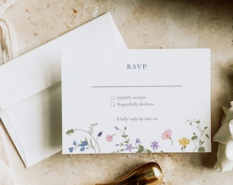Wildflower Wedding Invitation RSVP, Wedding Response Card, Printable Wedding Rsvp, Wedding RSVP, Boho Wildflower Rsvp, Floral Wreath, KK2