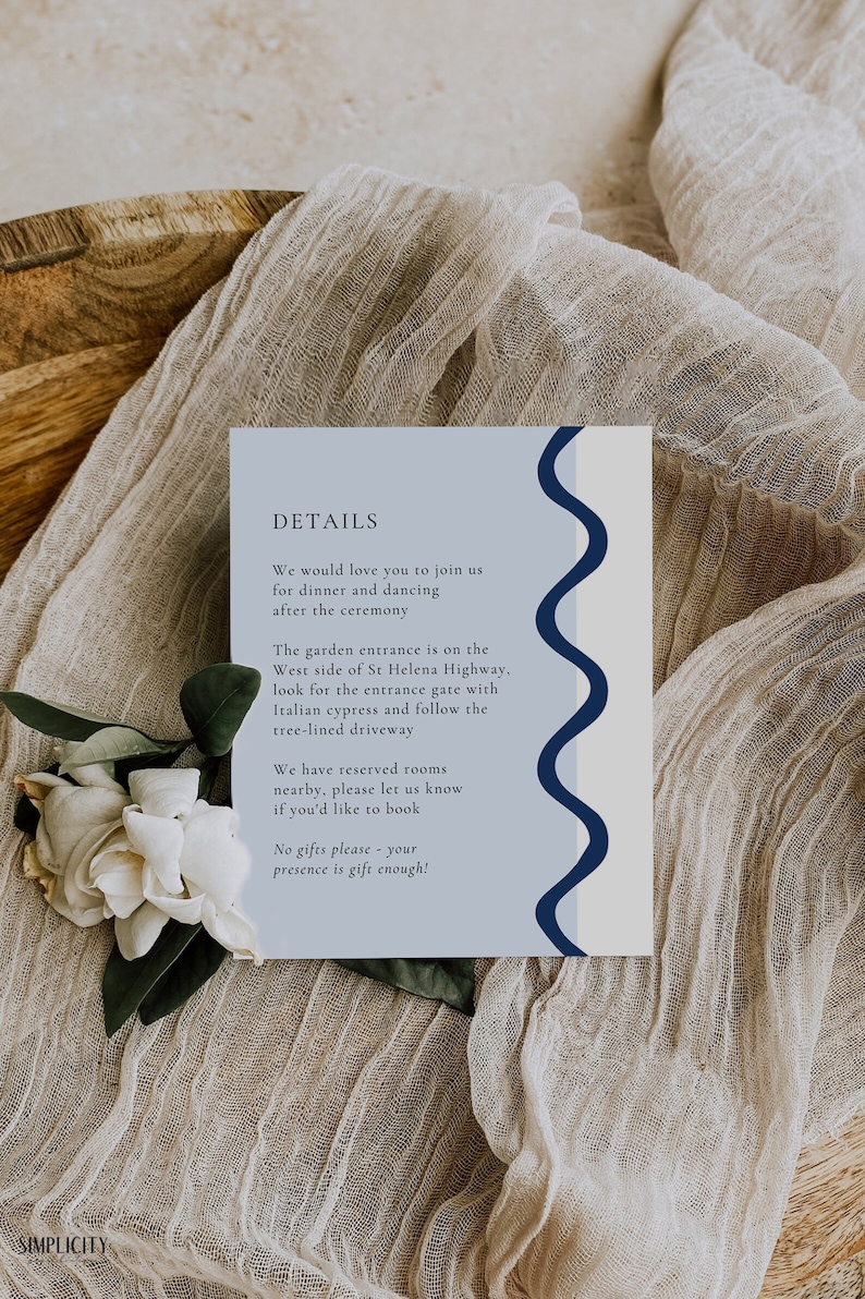 Wave Wedding Invitation Template Set, Minimalist Wedding Invitation Template Download, Editable Modern Wedding Invite Instant Download image 2