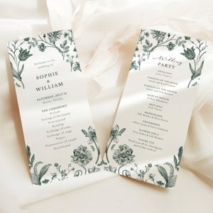 Wedding Program Template, Green Floral Wedding Template, Printable, Wedding Ceremony Program, Editable Tall Program, INSTANT Download SK23
