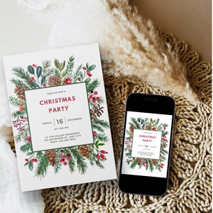 Holiday Party Invitation Template, Christmas Invitation, Editable Christmas Party Template, Printable Holiday Work Party Invitation, Digital image 3